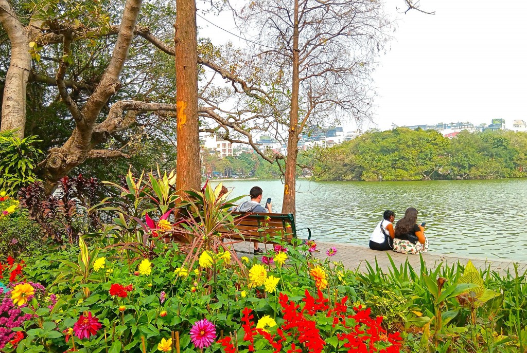Hồ Hoàn Kiếm "trải thảm hoa" đón Tết Nguyên đán